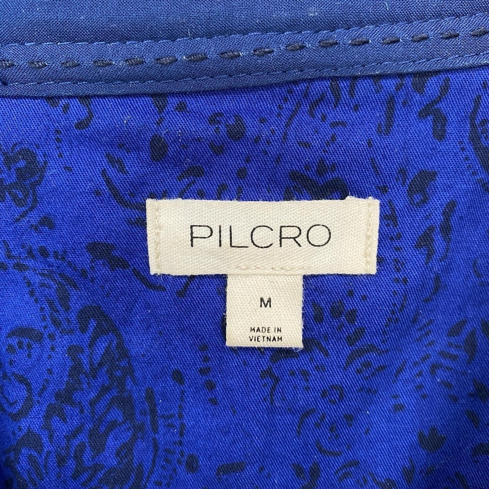 Pilcro Velvet Button Up Shirt Womens Medium Blue Collared Long‎ Sleeve Top - Picture 6 of 12